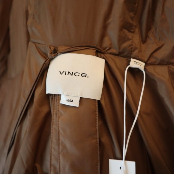 VINCE Puffer Jacket Hoodie Mocha Nylon Women Size Medium New Tag $845 - Picture 10 of 12